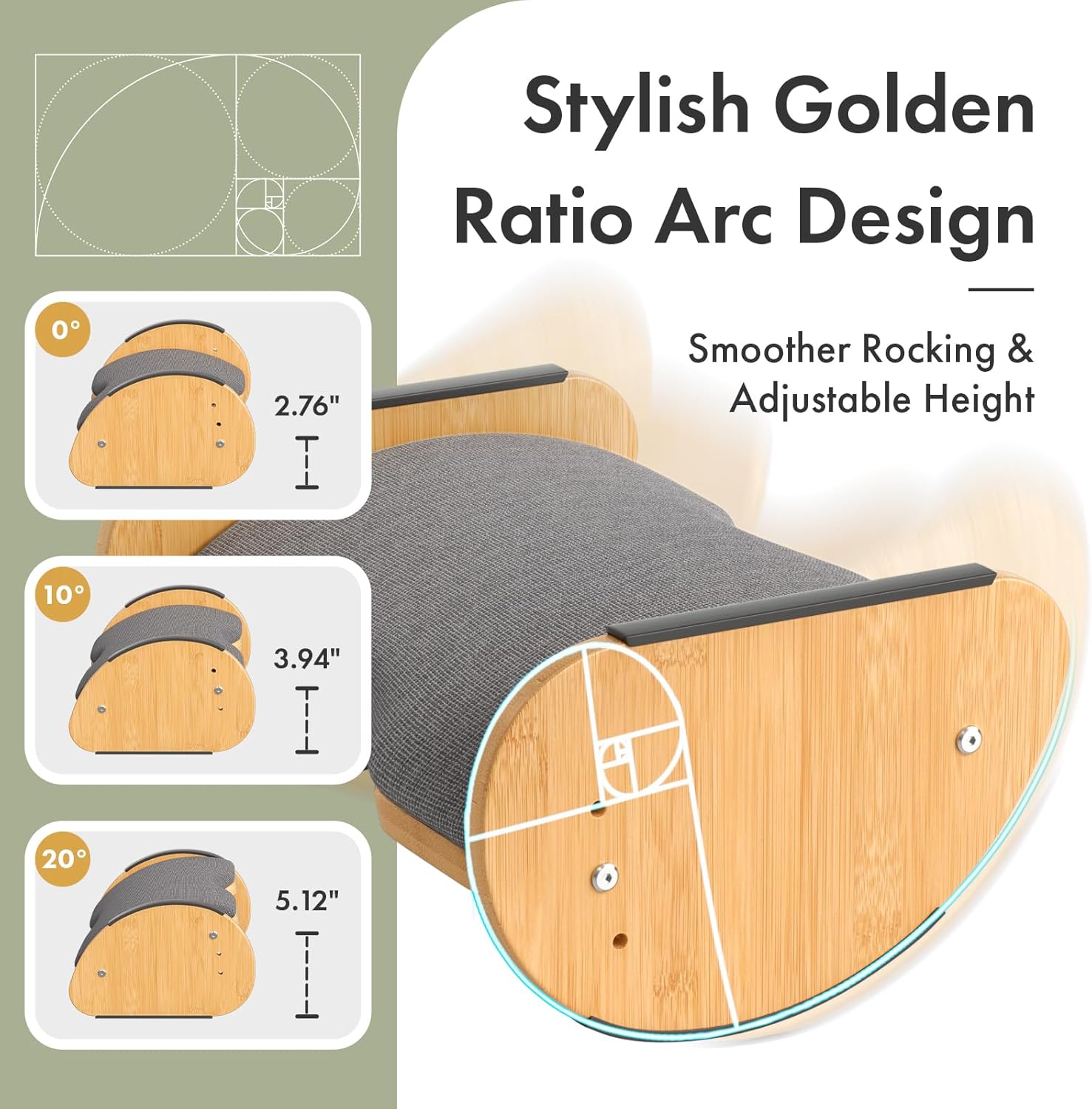 Amazer Bamboo Under Desk Footrest with Cushion 3-in-1, Reversible Ergonomic Wood Rocking Foot Rest for Under Desk at Work, Adjustable Foot Stools with Washable Cover, Desk Leg Rest for Home Office